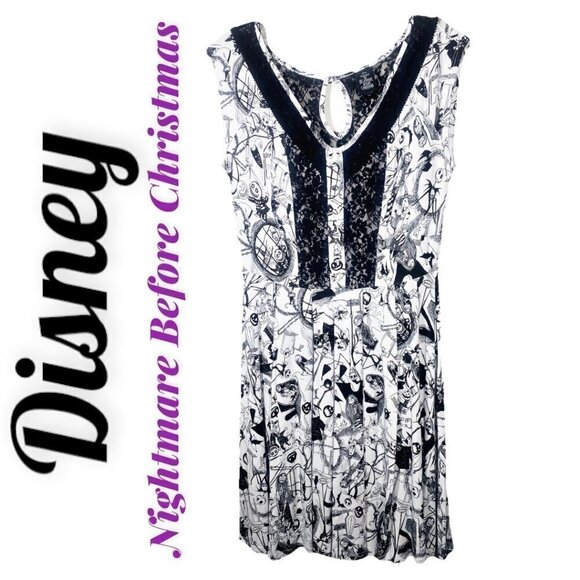 DISNEY Nightmare Before Christmas Black & White Sleeveless Dress, Size Small - Picture 1 of 9